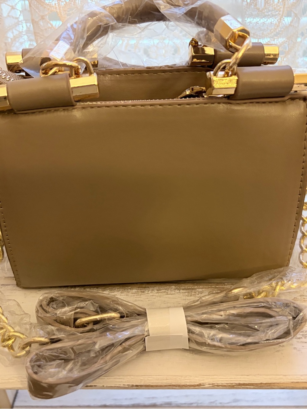 Bebe NWT Signature Satchel Taupe Nature Textured Crossbody Bag w/ Card Holder - Picture 5 of 9
